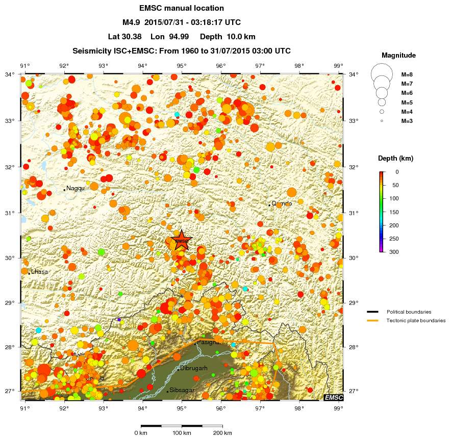regional depth historical seismicity