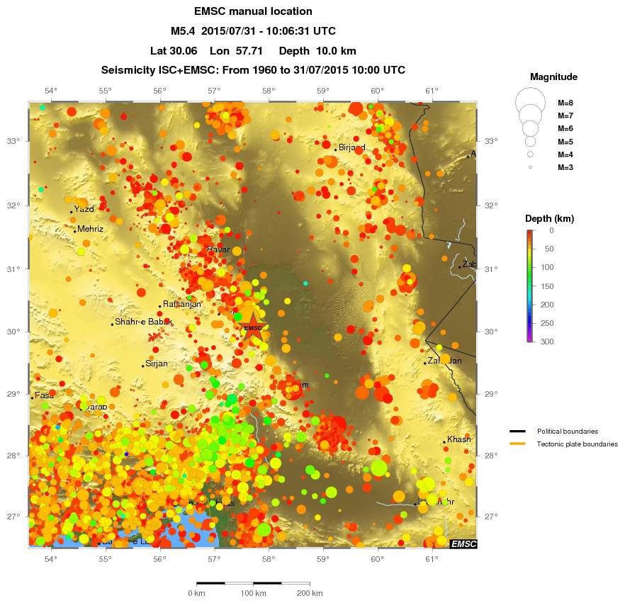 regional depth historical seismicity