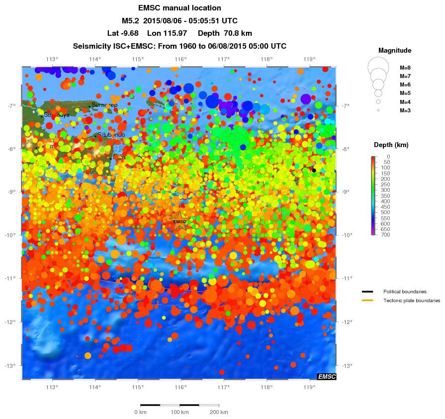 regional depth historical seismicity