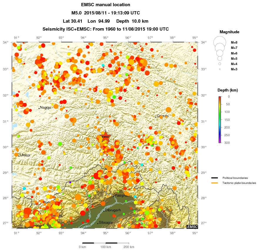 regional depth historical seismicity