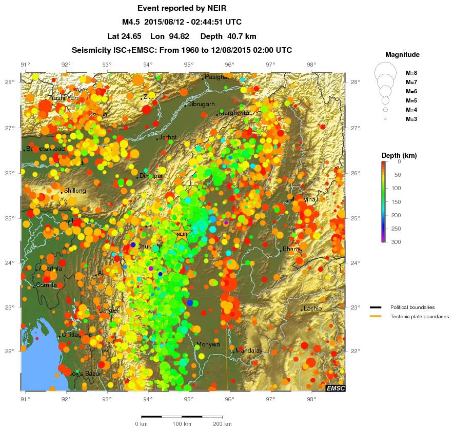 regional depth historical seismicity