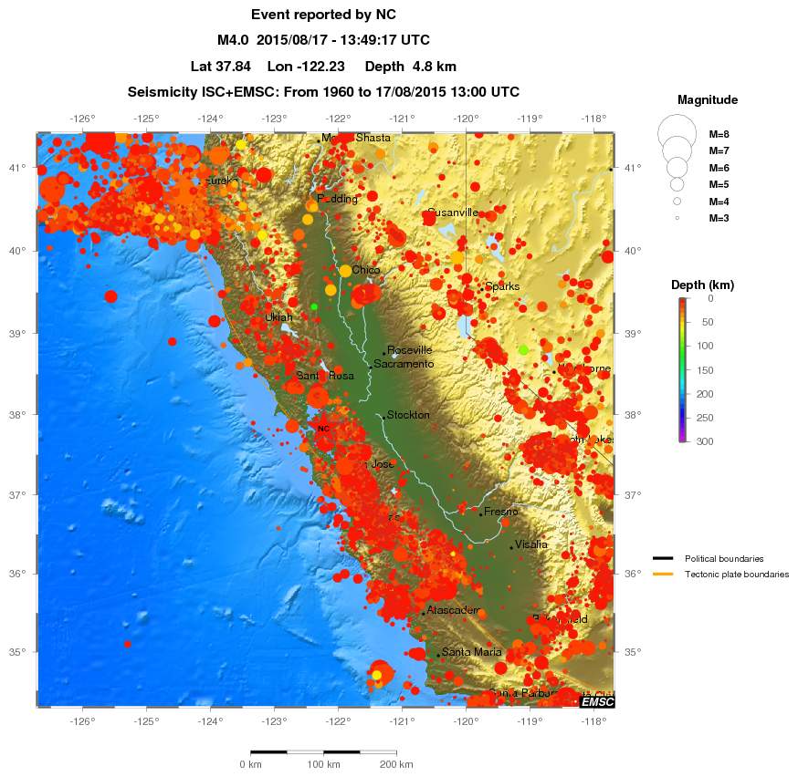regional depth historical seismicity