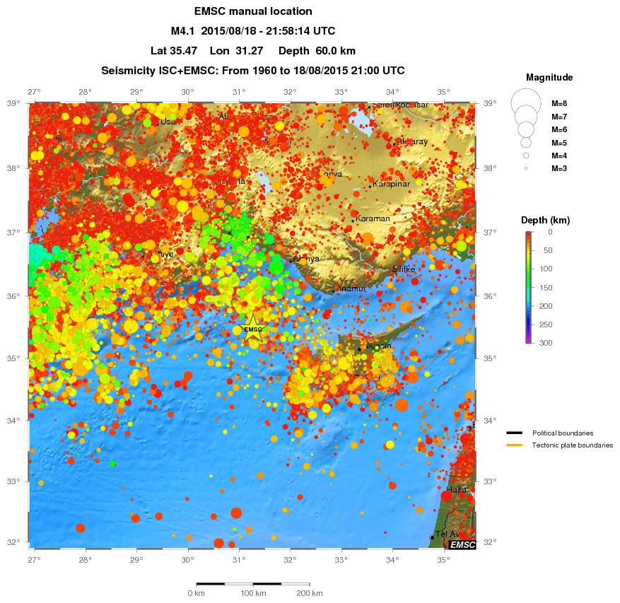 regional depth historical seismicity
