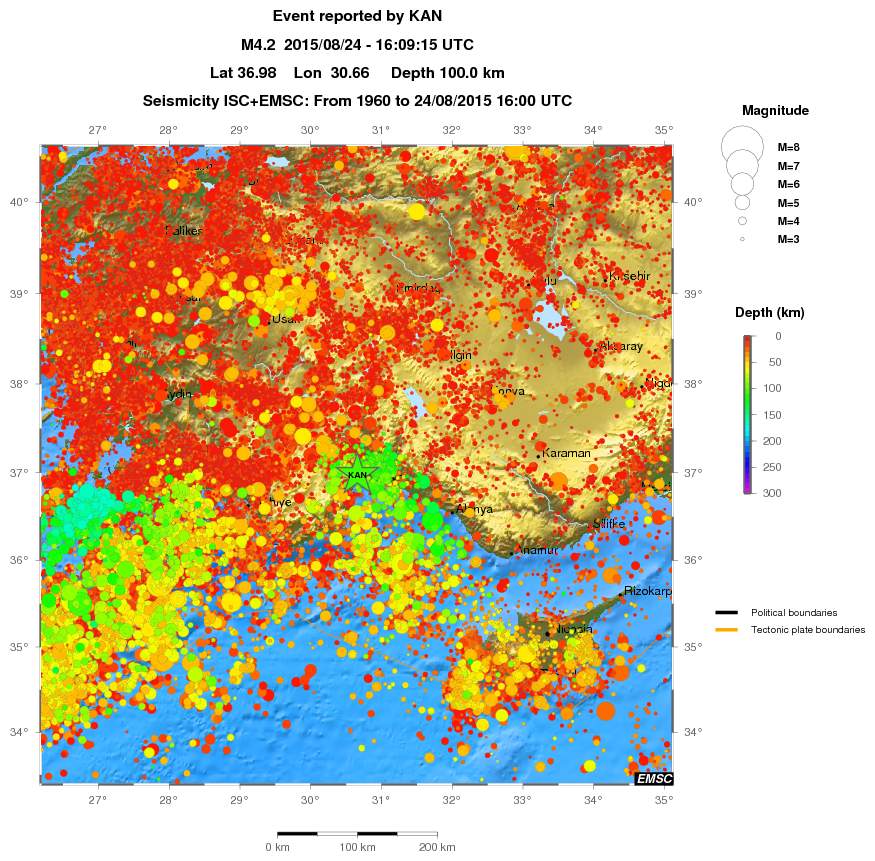 regional depth historical seismicity