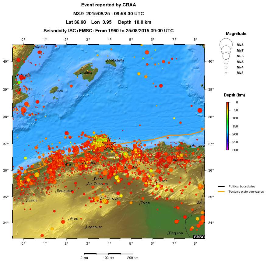 regional depth historical seismicity