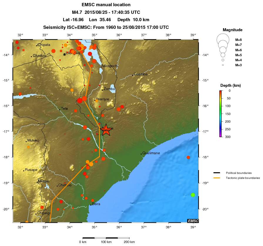 regional depth historical seismicity