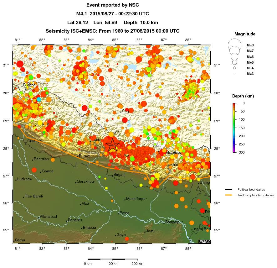 regional depth historical seismicity