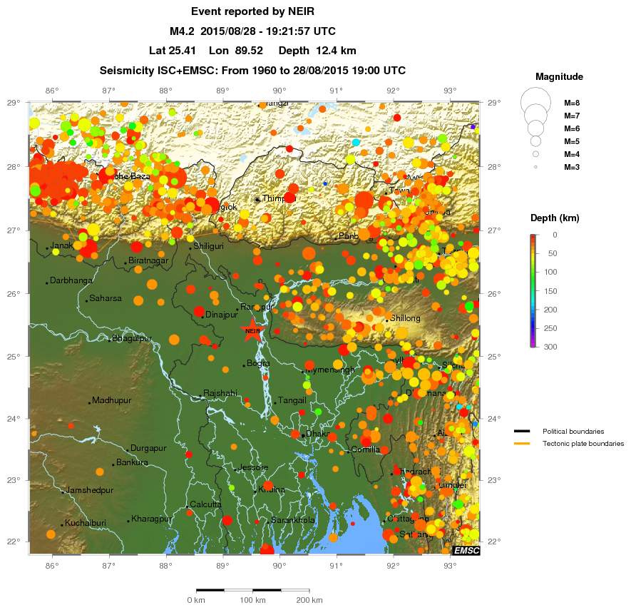 regional depth historical seismicity