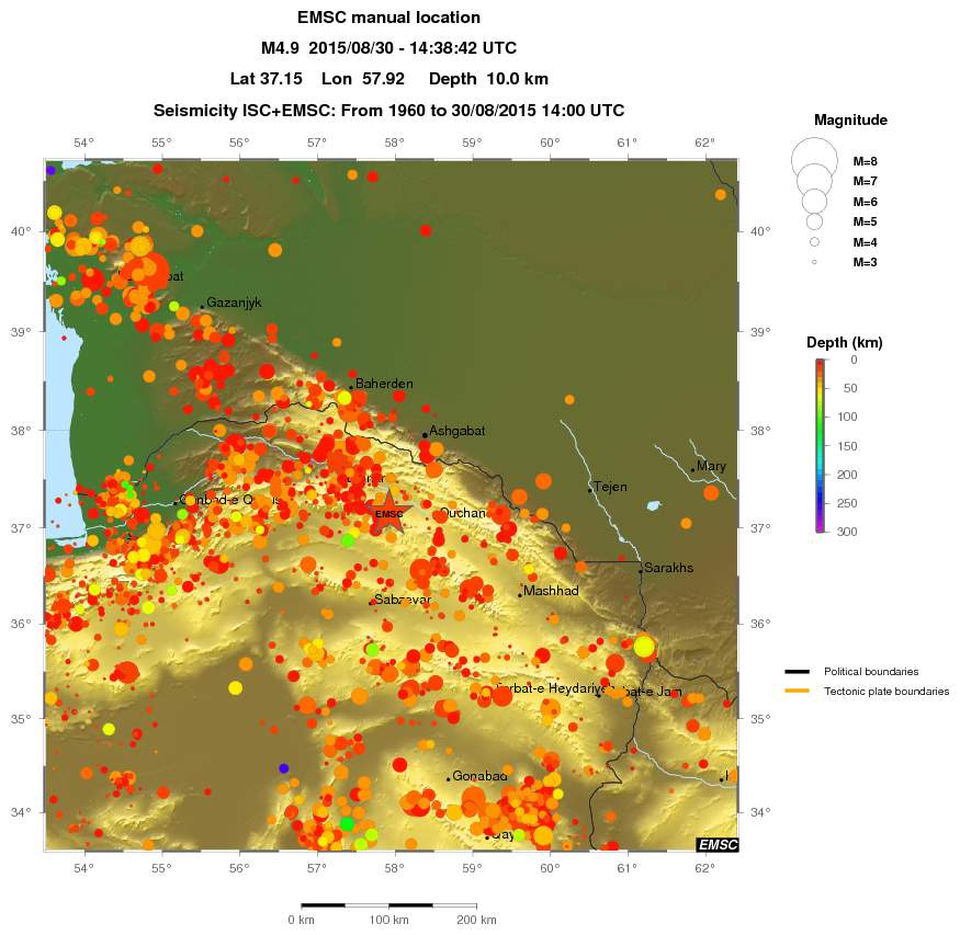 regional depth historical seismicity