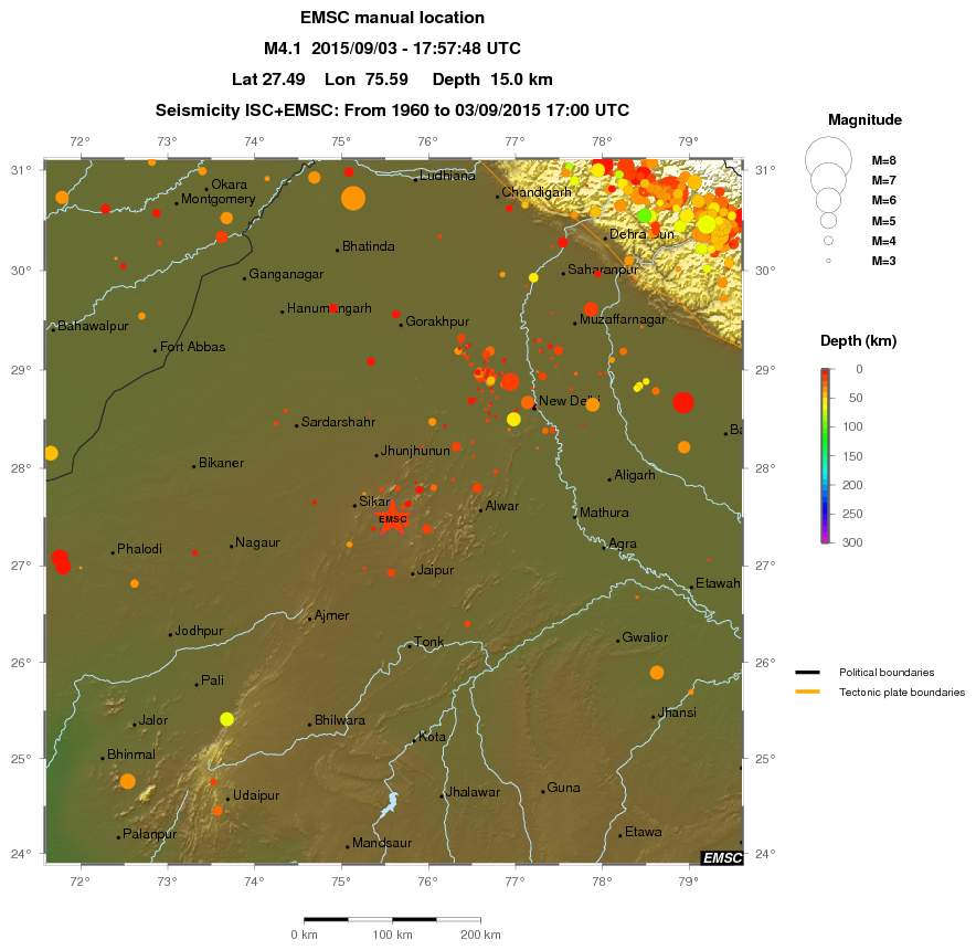 regional depth historical seismicity