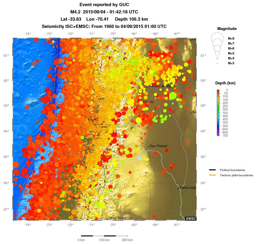 regional depth historical seismicity
