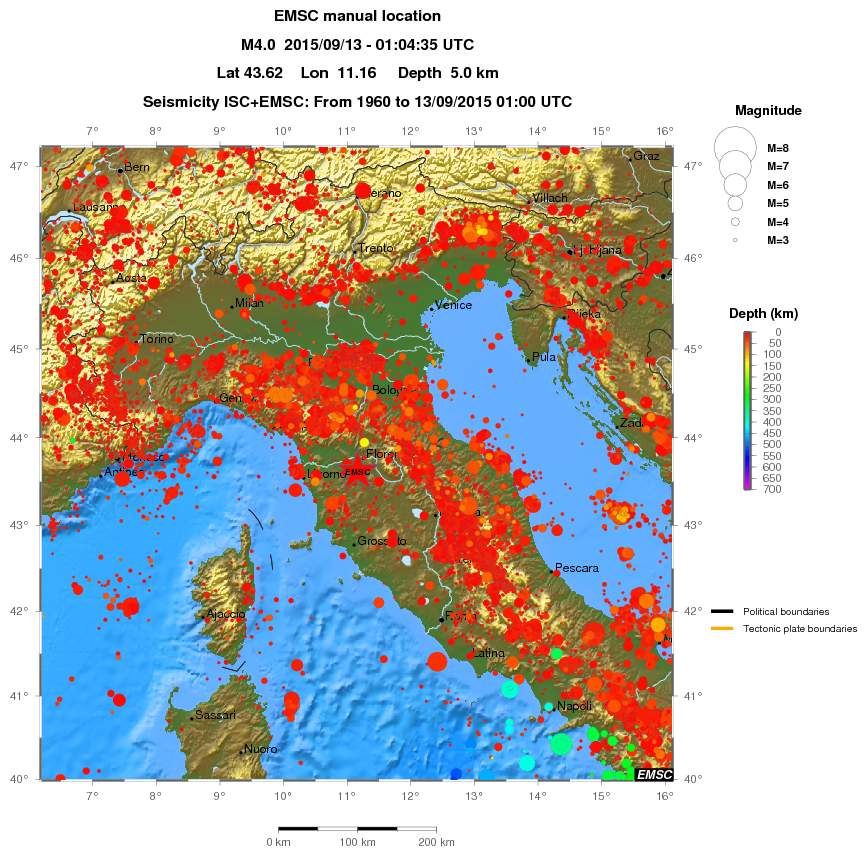 regional depth historical seismicity