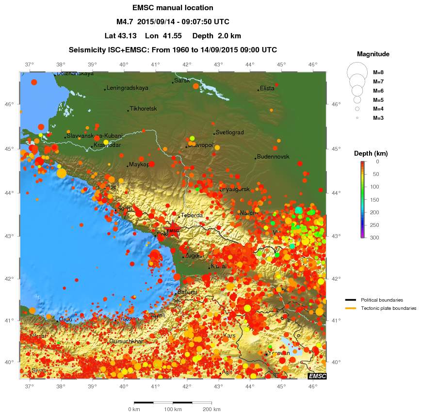 regional depth historical seismicity