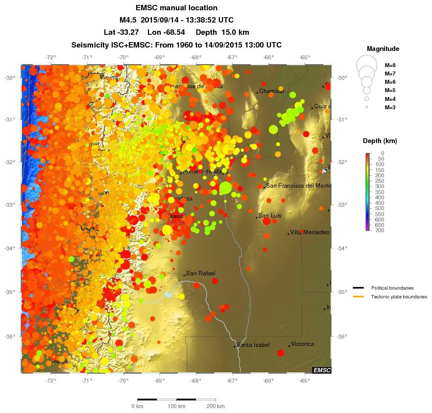 regional depth historical seismicity