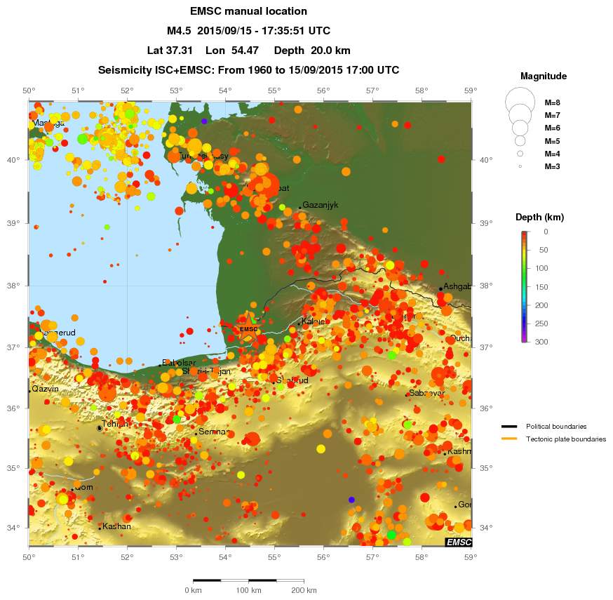 regional depth historical seismicity