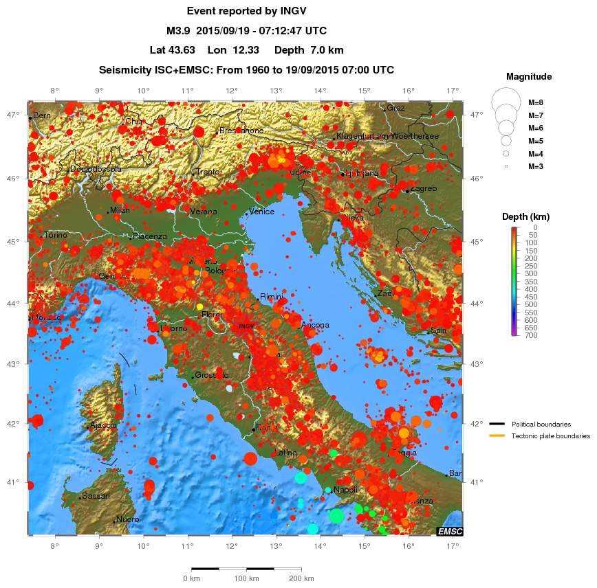 regional depth historical seismicity