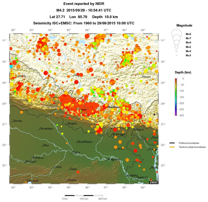 regional depth historical seismicity