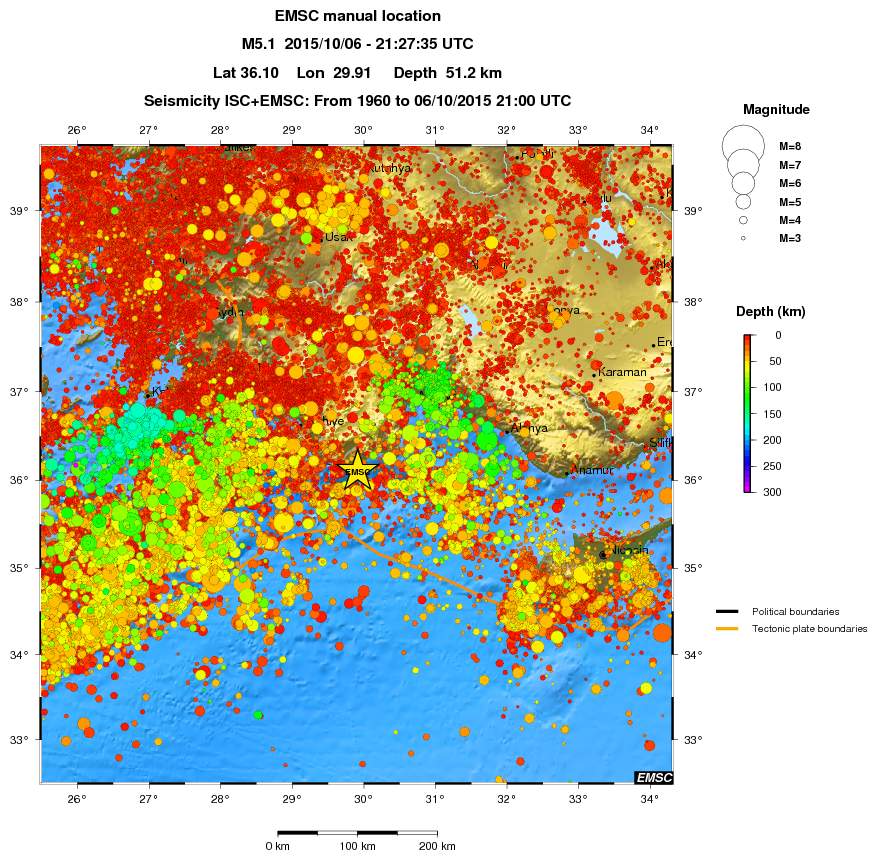 regional depth historical seismicity