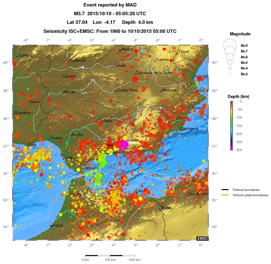 regional depth historical seismicity