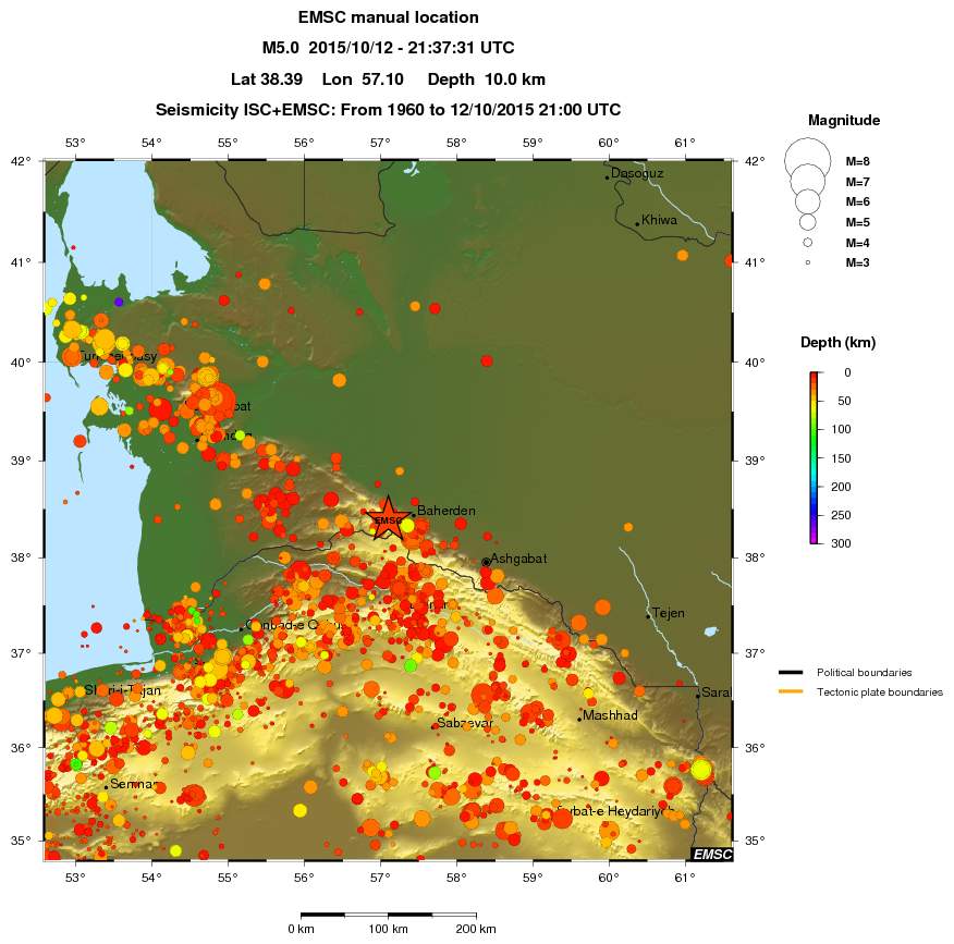 regional depth historical seismicity
