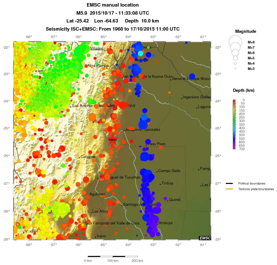 regional depth historical seismicity