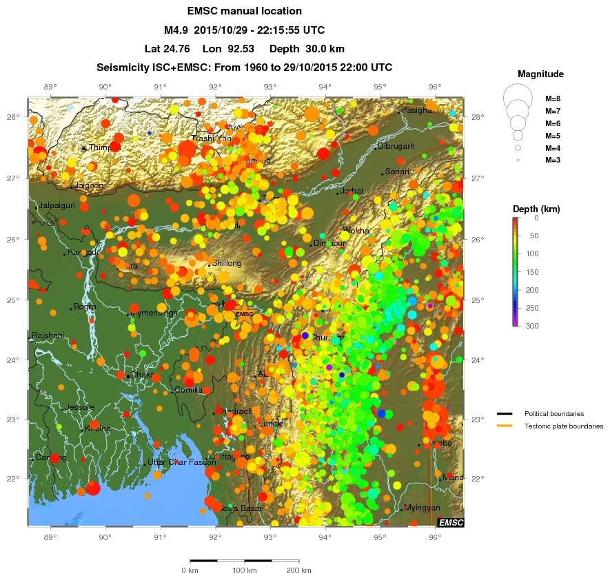 regional depth historical seismicity