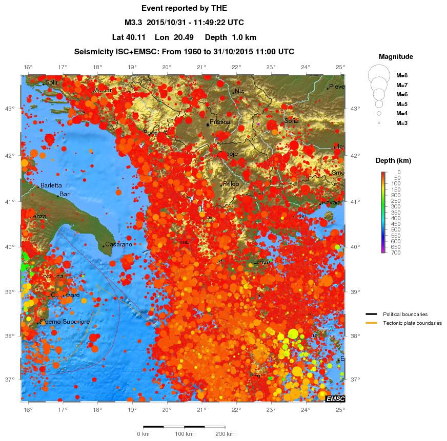 regional depth historical seismicity