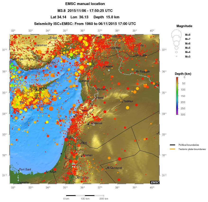 regional depth historical seismicity