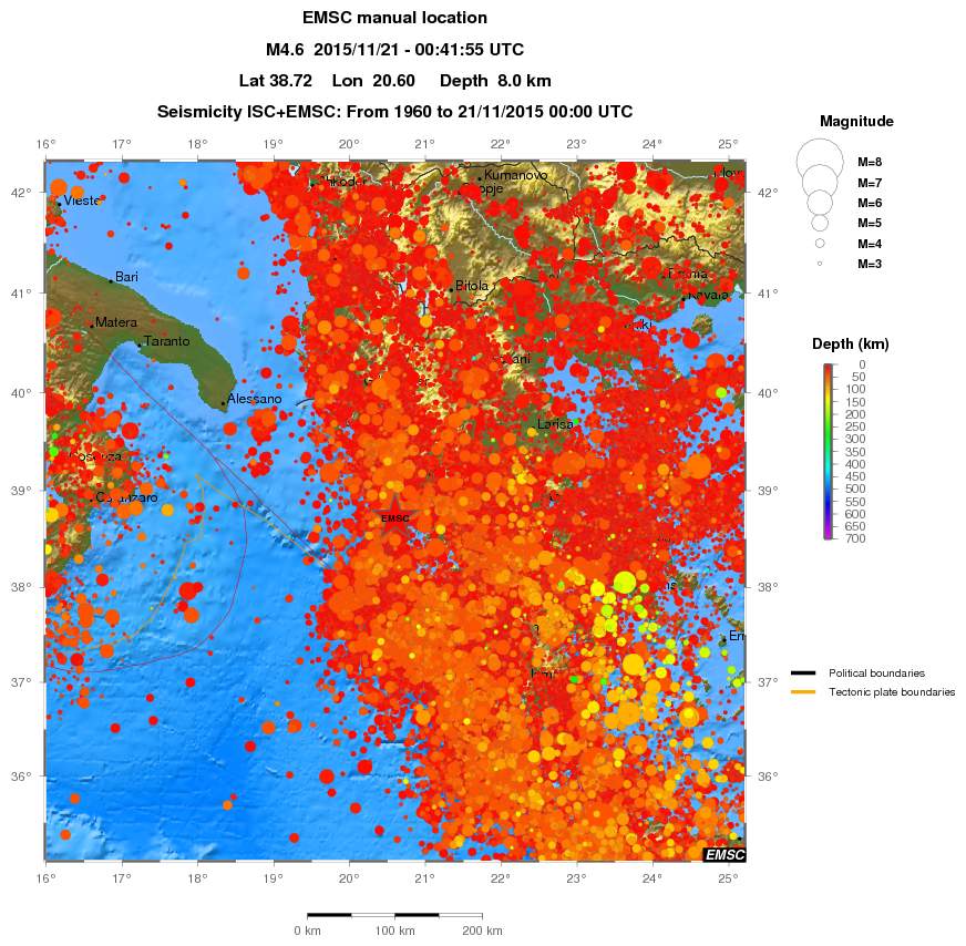 regional depth historical seismicity