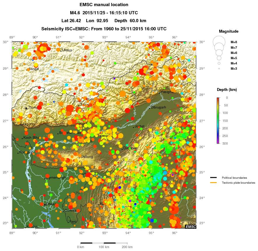 regional depth historical seismicity