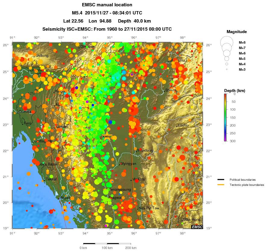 regional depth historical seismicity