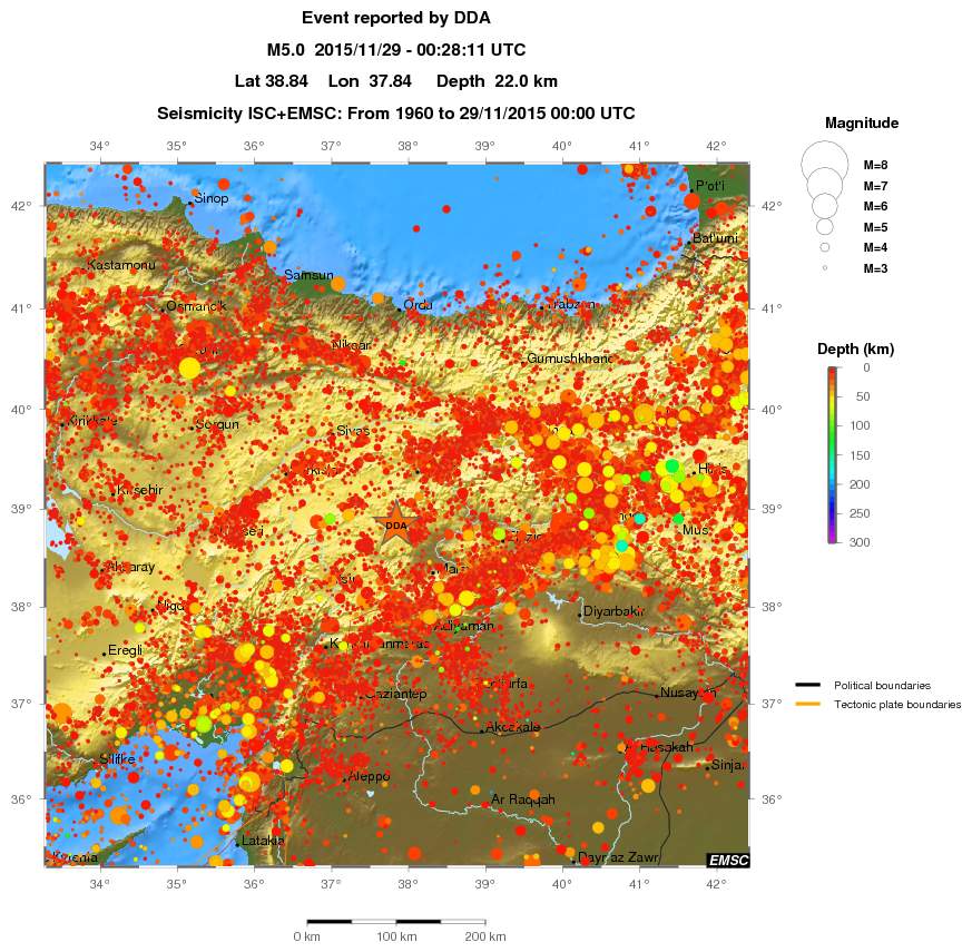 regional depth historical seismicity