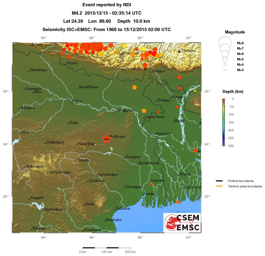 regional depth historical seismicity