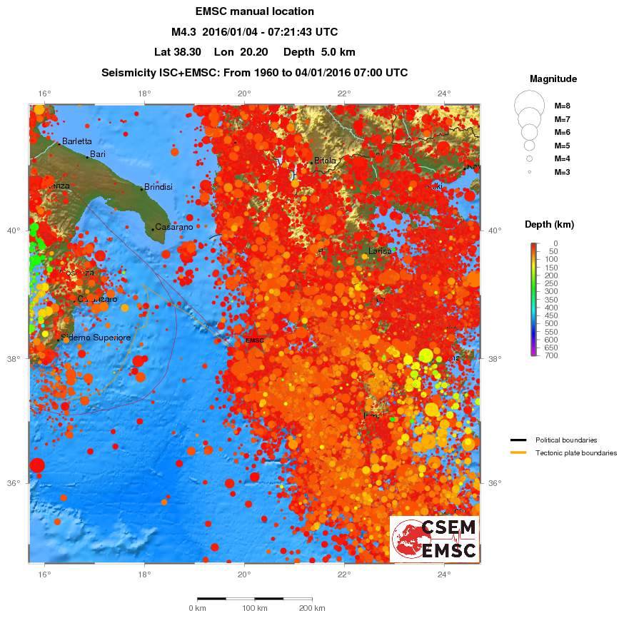 regional depth historical seismicity