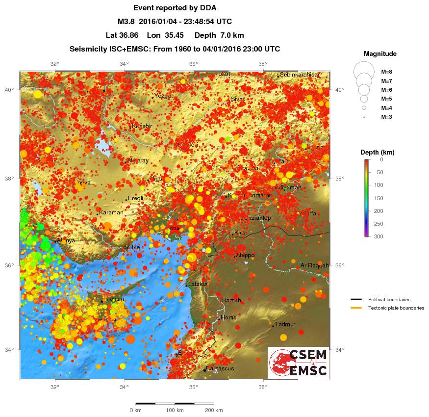 regional depth historical seismicity