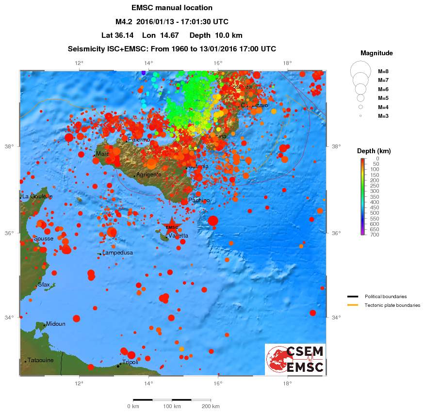 regional depth historical seismicity