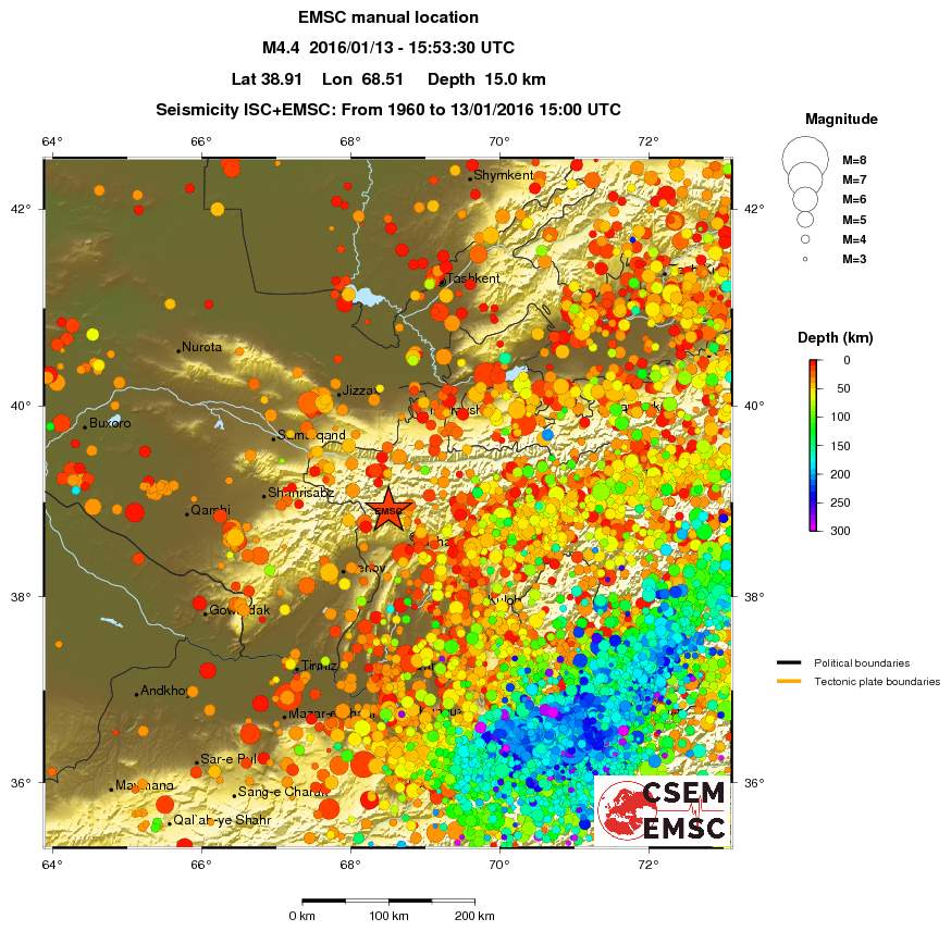 regional depth historical seismicity