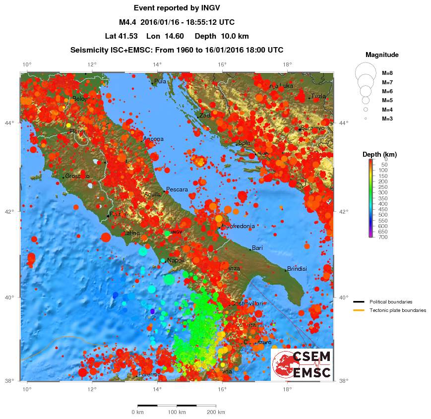 regional depth historical seismicity