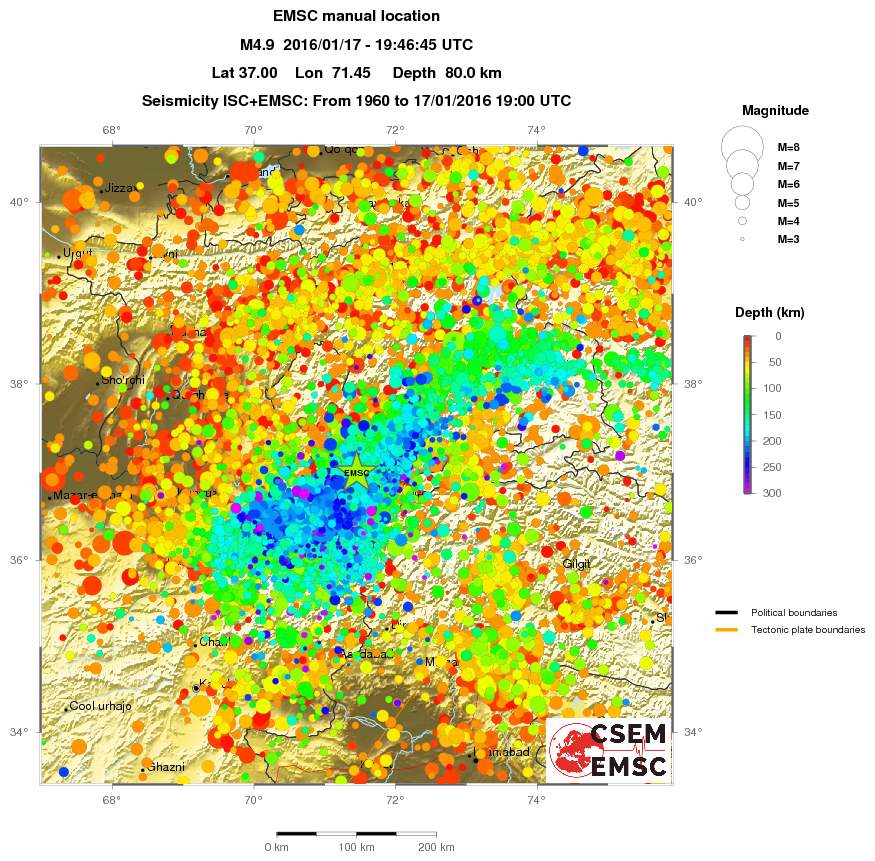 regional depth historical seismicity