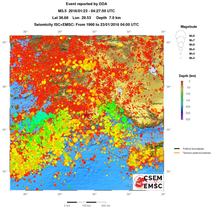 regional depth historical seismicity