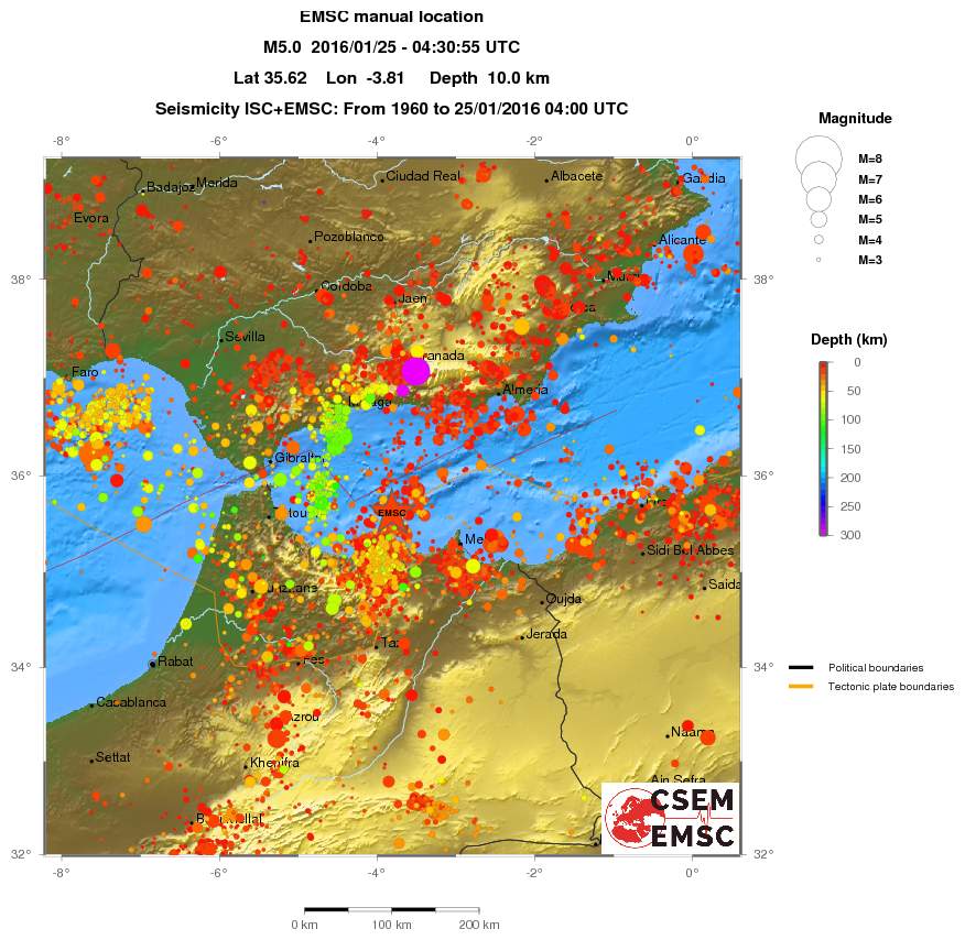 regional depth historical seismicity
