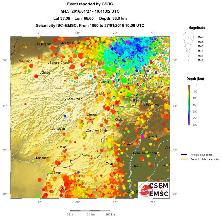 regional depth historical seismicity