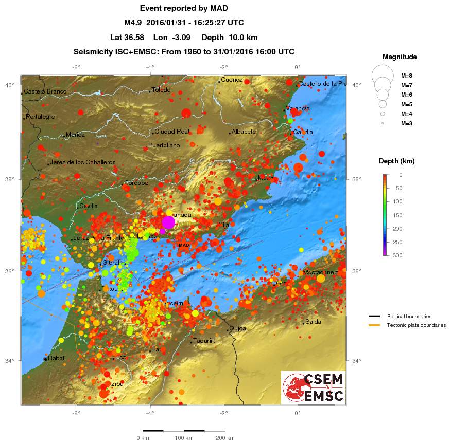 regional depth historical seismicity
