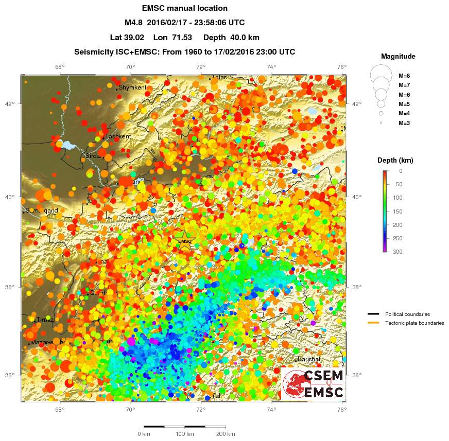 regional depth historical seismicity