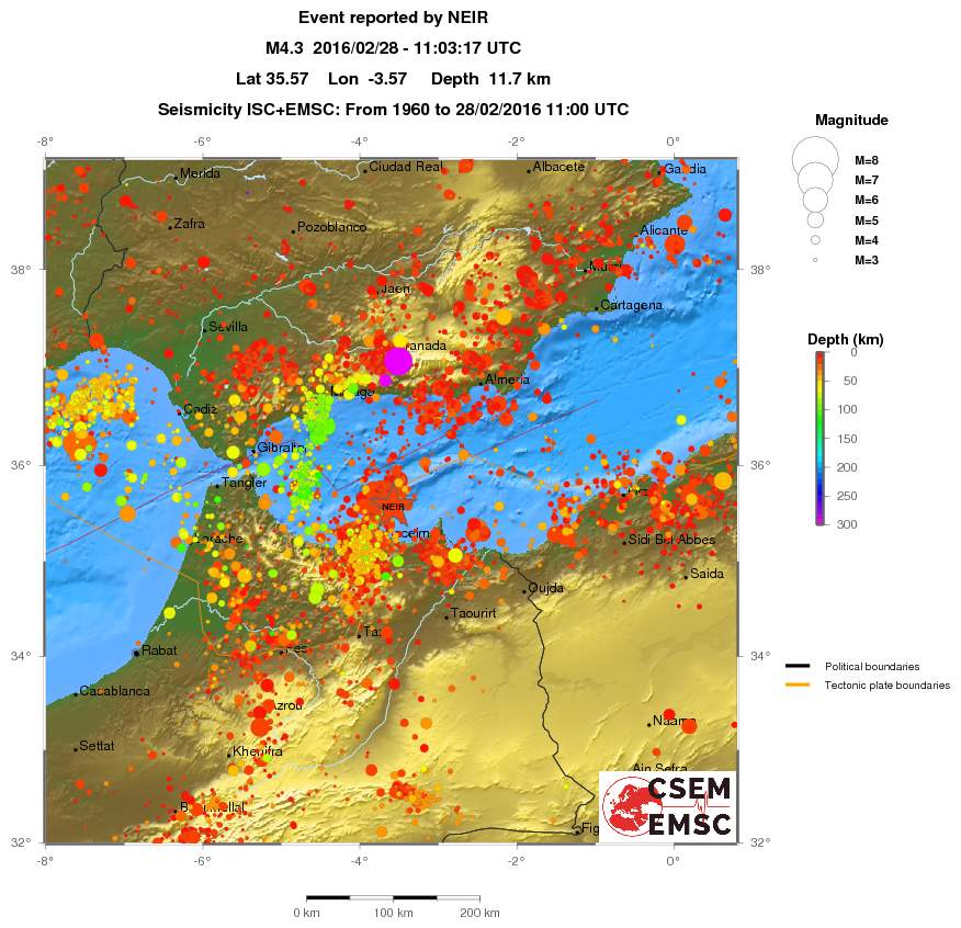 regional depth historical seismicity