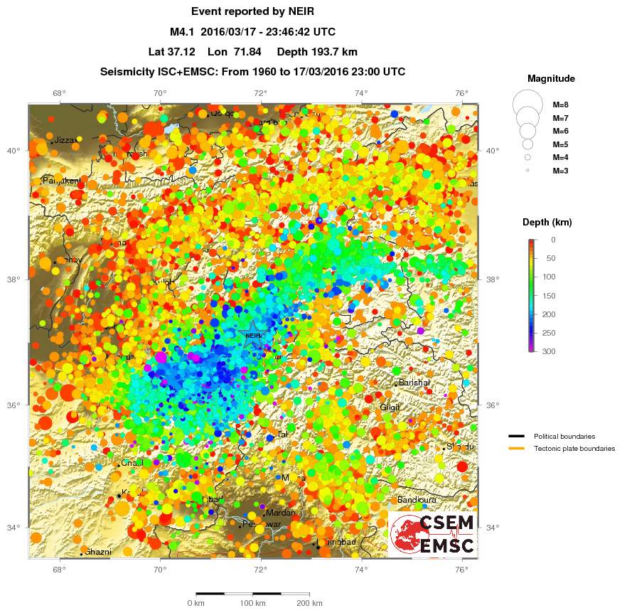 regional depth historical seismicity