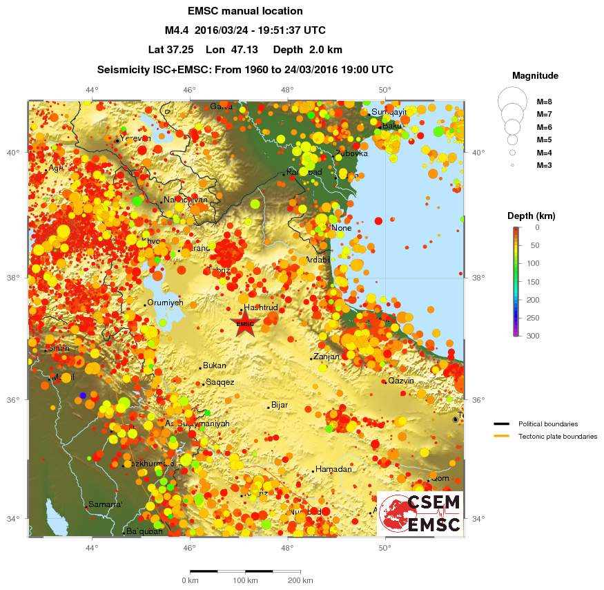 regional depth historical seismicity