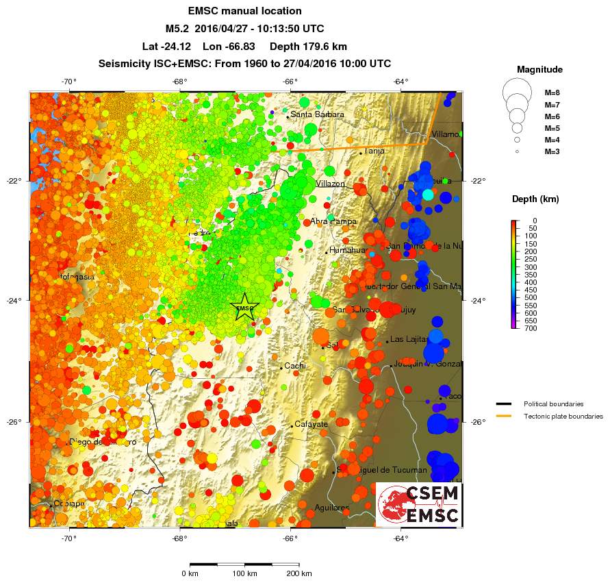 regional depth historical seismicity