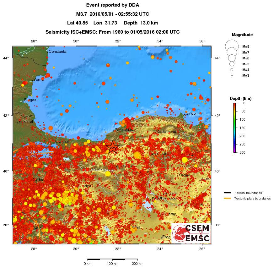 regional depth historical seismicity