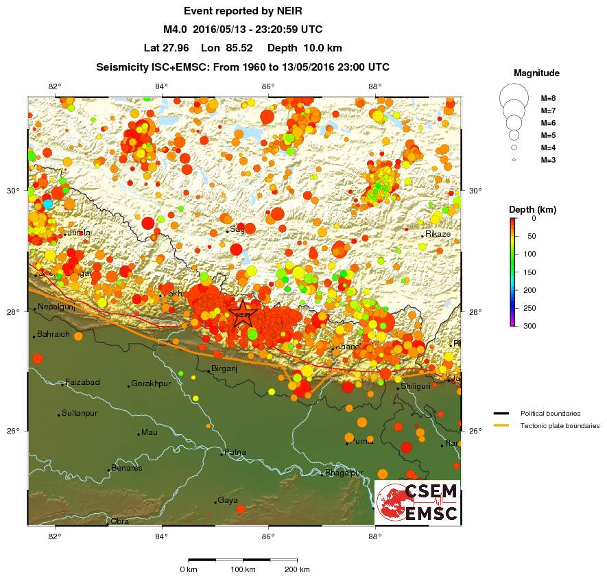 regional depth historical seismicity